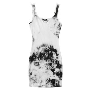 SHEIN Black & White Tie-Dye Ribbed Tank Mini Dress